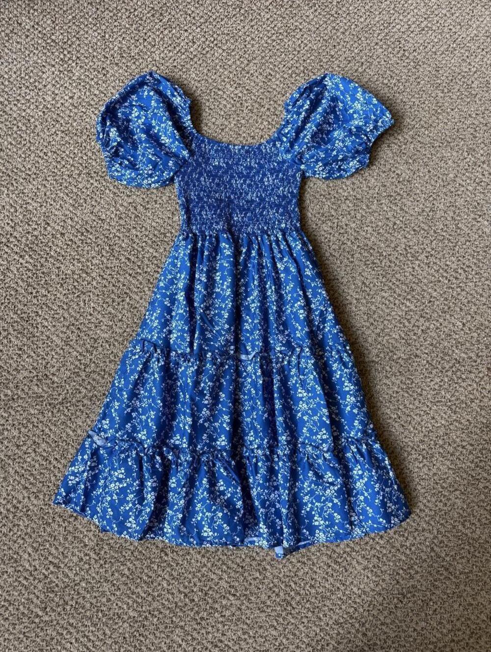 Blue with white floral print dress